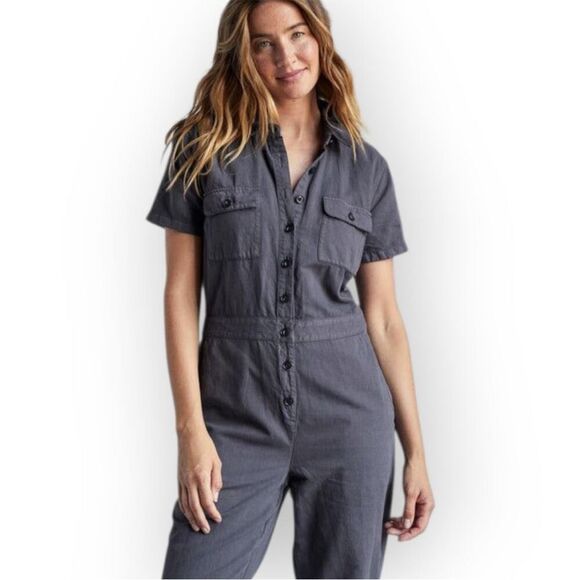 OUTERKNOWN Dark Gray S.E.A Jumpsuit M New Utility Inspired Organic Cotton Linen - Picture 2 of 13
